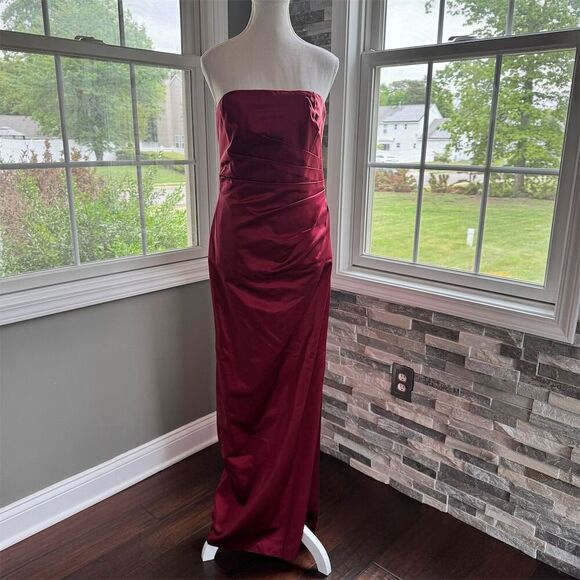 Bellville Sassoon Lorcan Mullany Vintage Silk Strapless Gown Size 8 Burgundy - Picture 1 of 17